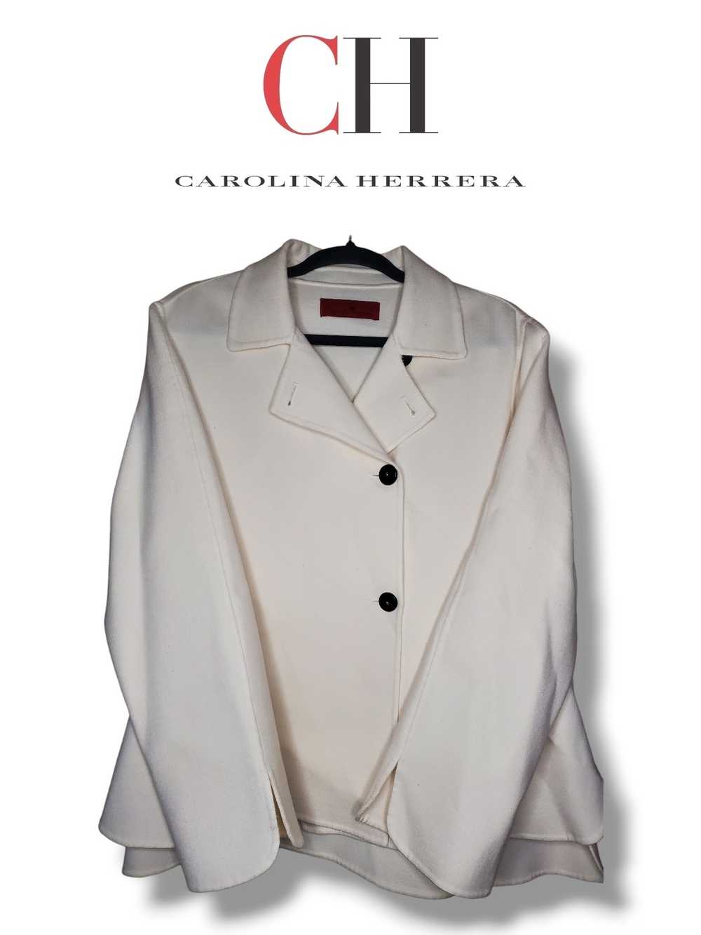 Carolina Herrera Cream Button Front Virgin Wool Blazer Size Large